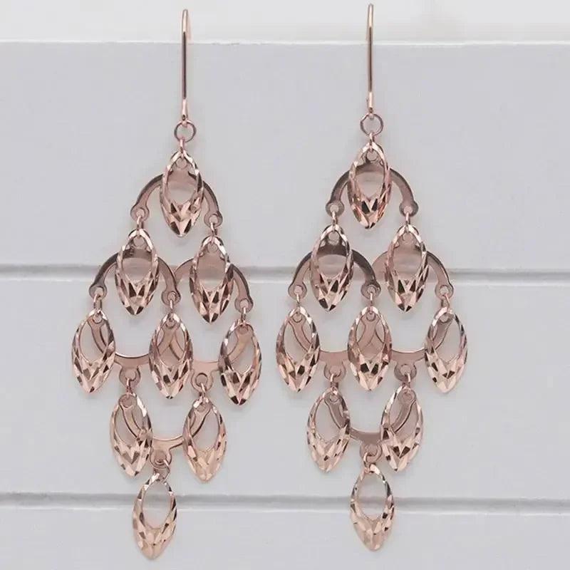 Purple 14K Rose Gold Long Tassel Earrings for Women Wedding Moroccan Jewelry