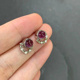Natural Amethyst Stud Earrings 925 Sterling Silver Vintage Gift