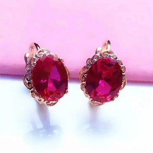 14K Rose Gold Ruby Flower Earrings Women