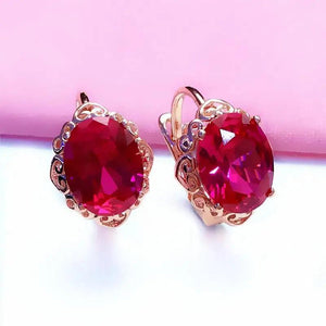 14K Rose Gold Ruby Flower Earrings Women