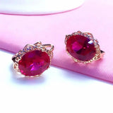 14K Rose Gold Ruby Flower Earrings Women