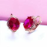 14K Rose Gold Ruby Flower Earrings Women