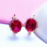 14K Rose Gold Ruby Flower Earrings Women
