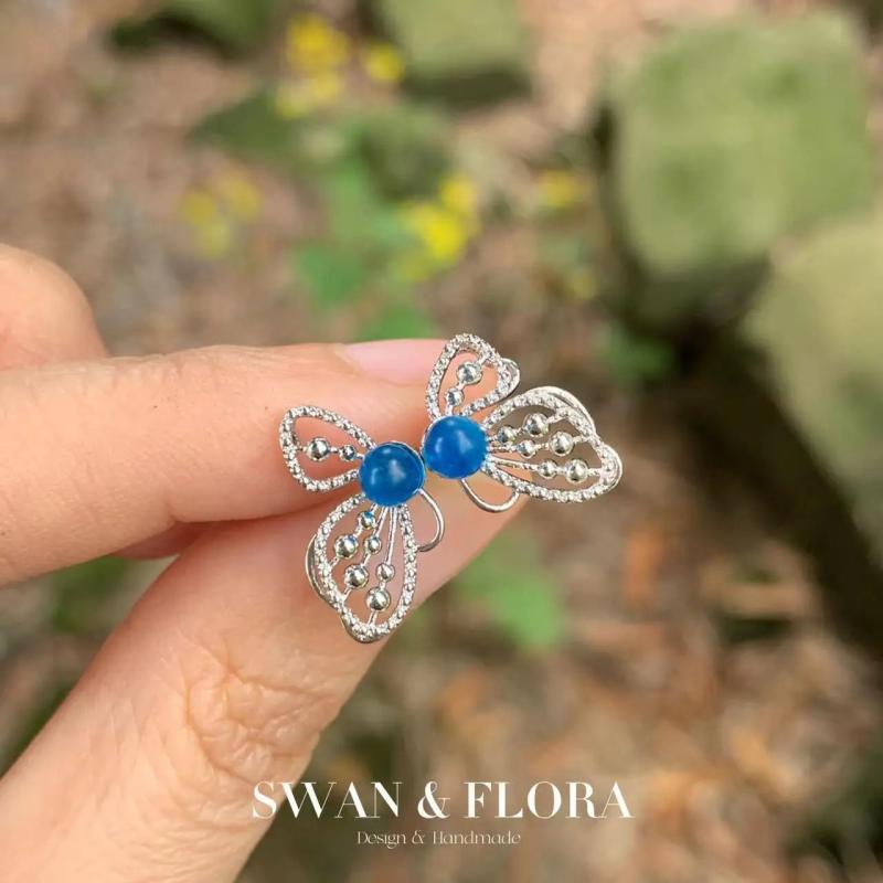 Butterfly Apatite 925 Silver Stud Earrings 1.4ct Ocean Topaz CZ