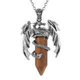 Rose Quartz Hexagonal Pendant Dragon Man Necklace Vintage Jewelry