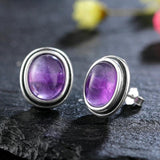 Vintage Amethyst Stud Earring 925 Silver Jewelry Gift