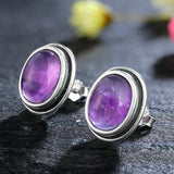 Vintage Amethyst Stud Earring 925 Silver Jewelry Gift