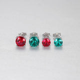 925 Silver Stud Earrings Ruby Emerald Gemstone Ladies Gift