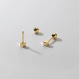 925 Silver Cube Screw Earrings for Women