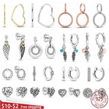 925 Silver Asymmetrical Heart Hoop Earrings Women DIY Jewelry Gift