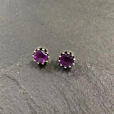 5MM Amethyst Stud Earrings 925 Sterling Silver Vintage Femme Gift