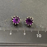5MM Amethyst Stud Earrings 925 Sterling Silver Vintage Femme Gift
