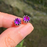 5MM Amethyst Stud Earrings 925 Sterling Silver Vintage Femme Gift