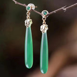 Chrysoprase Leaf Earrings for Women Retro Wedding Jewelry