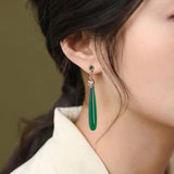 Chrysoprase Leaf Earrings for Women Retro Wedding Jewelry