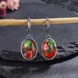 925 Silver Emperor Stone Earrings Vintage Irregular Oval Cut Classic Jewelry