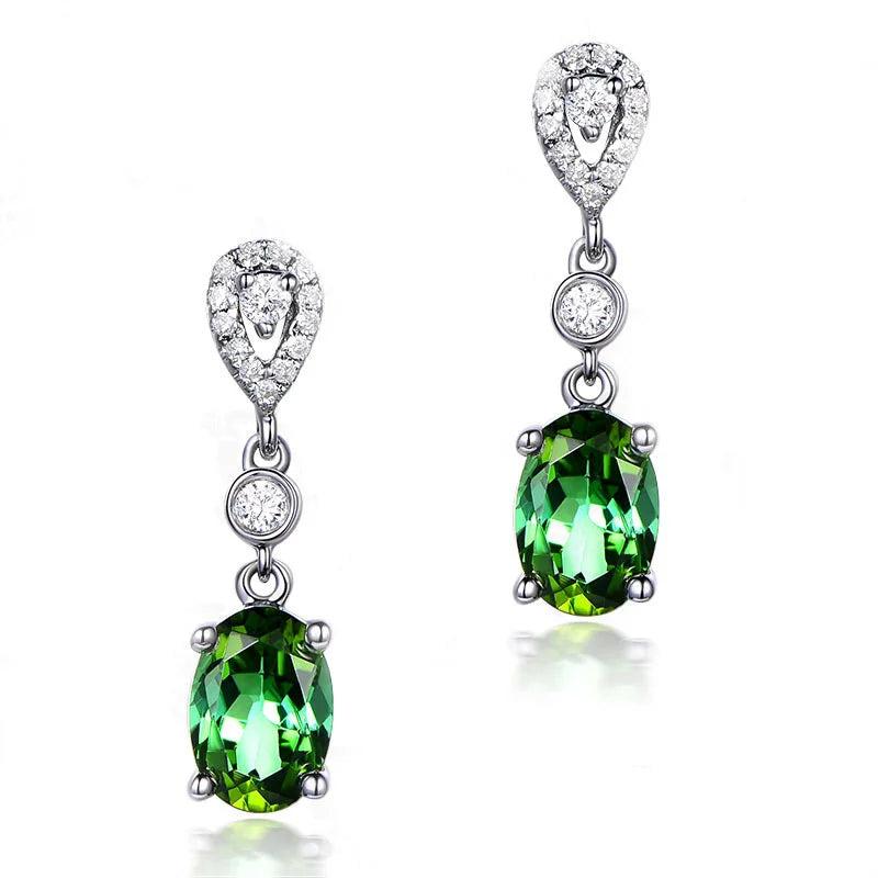 Emerald Gemstone Silver Earrings Retro Style Engagement