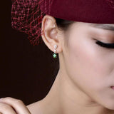 Emerald Gemstone Silver Earrings Retro Style Engagement
