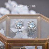 Ocean Topaz Star Moon Studs Silver Gemstone Earrings