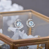 Ocean Topaz Star Moon Studs Silver Gemstone Earrings