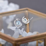Ocean Topaz Star Moon Studs Silver Gemstone Earrings