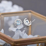 Ocean Topaz Star Moon Studs Silver Gemstone Earrings