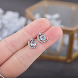 Ocean Topaz Star Moon Studs Silver Gemstone Earrings