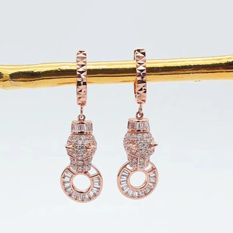 Purple Leopard Earrings 14K Rose Plated Dazzling Drop Earrings