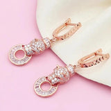 Purple Leopard Earrings 14K Rose Plated Dazzling Drop Earrings
