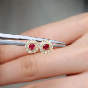 925 Silver Ruby & Zircon Stud Earrings Vintage Charm Wedding Jewelry Gift