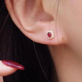 925 Silver Ruby & Zircon Stud Earrings Vintage Charm Wedding Jewelry Gift