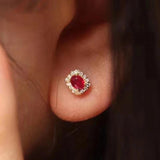 925 Silver Ruby & Zircon Stud Earrings Vintage Charm Wedding Jewelry Gift