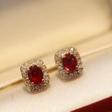 925 Silver Ruby & Zircon Stud Earrings Vintage Charm Wedding Jewelry Gift