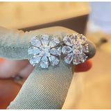 925 Silver Big Flower Stud Earrings Paraiba Tourmaline Gemstone