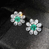 925 Silver Big Flower Stud Earrings Paraiba Tourmaline Gemstone