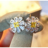 925 Silver Big Flower Stud Earrings Paraiba Tourmaline Gemstone
