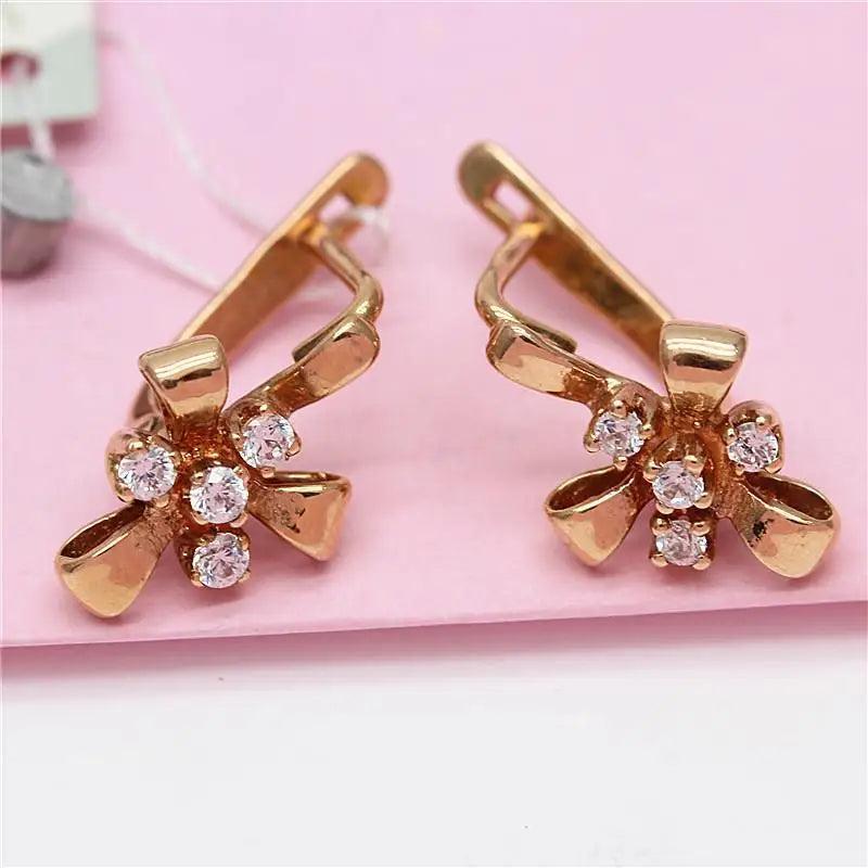14k Rose Plated Crystal Bowknot Earrings