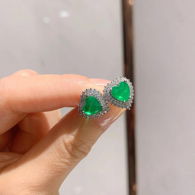 925 Silver Paraiba Heart Stud Earrings Emerald Peach Heart Stud Earrings