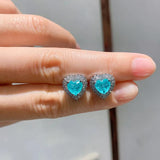 925 Silver Paraiba Heart Stud Earrings Emerald Peach Heart Stud Earrings