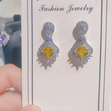 Ascher Yellow Diamond Earrings Silver Wedding Jewelry