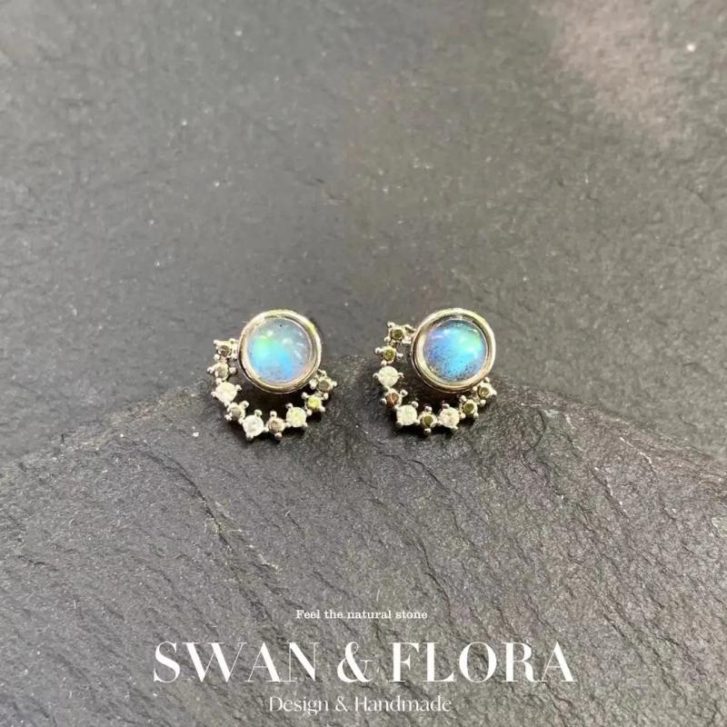 Labradorite Stud Earrings 925 Sterling Silver Vintage Gift Prevent Allergy