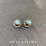 Labradorite Stud Earrings 925 Sterling Silver Vintage Gift Prevent Allergy