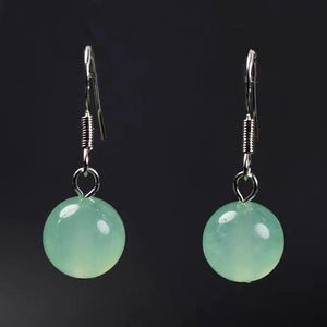 925 Silver Green Jade Swing Earrings 10mm Bead Charm Jewelry