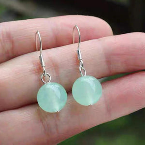 925 Silver Green Jade Swing Earrings 10mm Bead Charm Jewelry