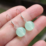 925 Silver Green Jade Swing Earrings 10mm Bead Charm Jewelry