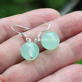 925 Silver Green Jade Swing Earrings 10mm Bead Charm Jewelry