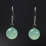 925 Silver Green Jade Swing Earrings 10mm Bead Charm Jewelry