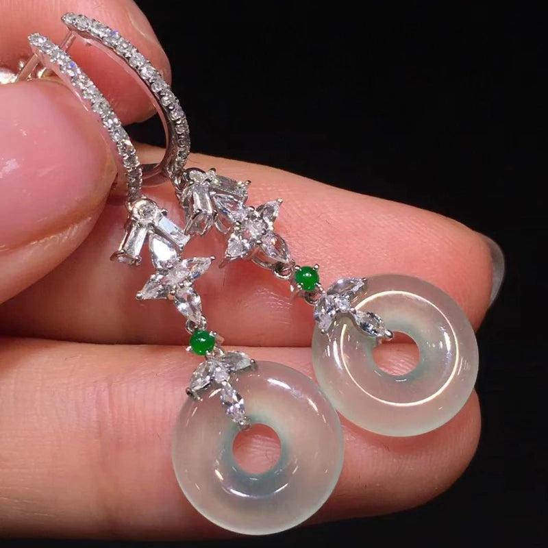 Green Jade Chalcedony Round Earrings Chinese Wedding Jewelry