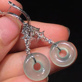 Green Jade Chalcedony Round Earrings Chinese Wedding Jewelry
