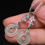 Green Jade Chalcedony Round Earrings Chinese Wedding Jewelry